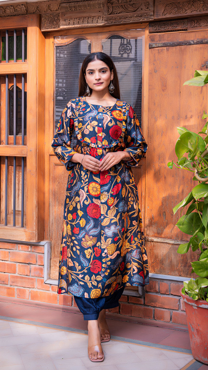 Buy Adaa Cotton Kurti with Kalamkari print with Buttons made of Wood at  Amazon.in